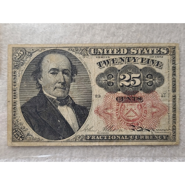 United States 1874 Twenty Five Cents Fractional Currency Paper Bill