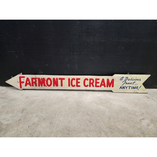 Vintage Fairmont/Farmont Ice Cream Wooden Arrow Sign Measuring About 60" Long