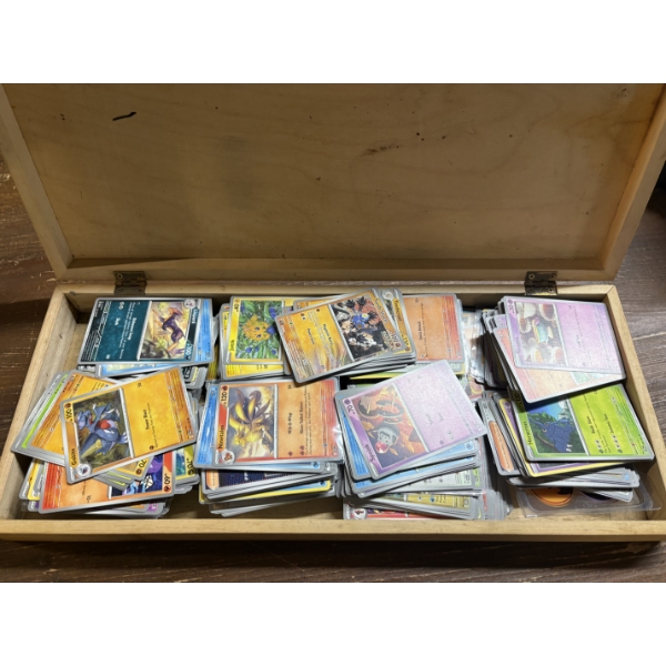 Wooden Box of Pokemon Trading Cards - Tons of Pokemon Cards! - Wooden Fish Box - Includes Tynamo 