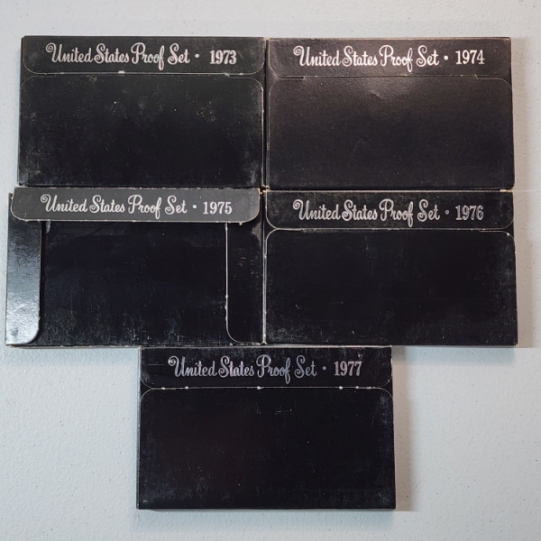 Five Assorted United States Mint Proof Sets: 1973, 1974, 1975, 1976, 1977
