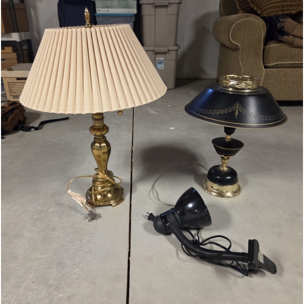  *Pick Up At Mantua Home-No Shipping Available* Three Electric Lamp Group Including 18'' Black Metal