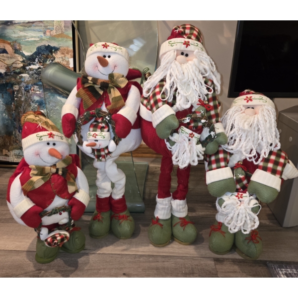 Collection Of Adorable, Adjustable Height Fabric Snowmen & Santas