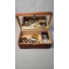 Image 1 : Assorted Costume Jewelry Inside Vintage Wooden Jewelry Box With Printed Press Design & Mirror