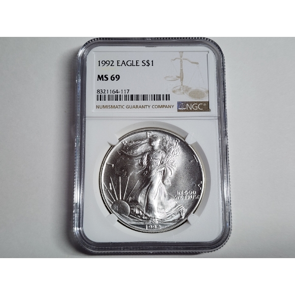 1992 American Silver Eagle 1 oz Fine Silver Graded NGC MS 69