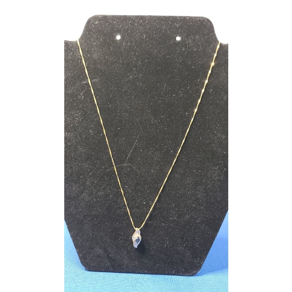 14K Gold Necklace With 10K Gold Pendant W Blue And White Stones - Total Weight: 2.2g