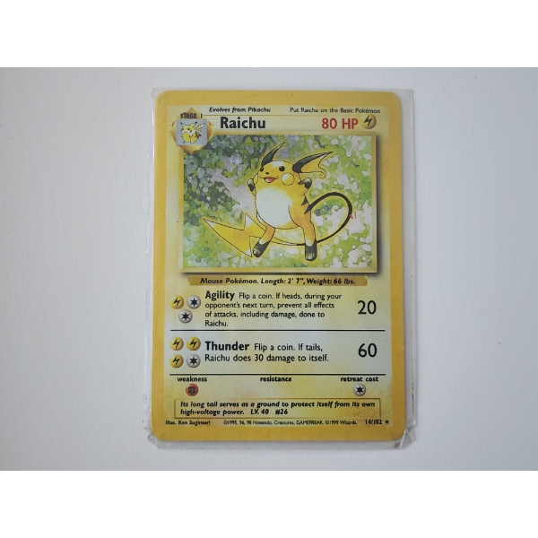 Vintage 1999 Pokemon Trading Card - Raichu Holo #14/102 - In Holder