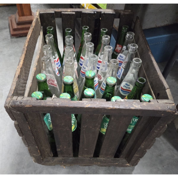 Heavy Vintage 19''x14''x13'' Wood Crate And Vintage Soda Bottle Collection