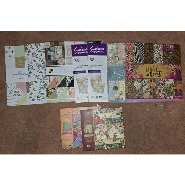 Assorted Scrap Booking Paper and Vellum - (7) 12x12 Paper & (2) 8x8 Vellum