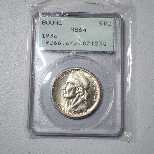1936 Daniel Boone Bicentennial Commemorative Half Dollar PCGS MS64 90% Silver Coin 