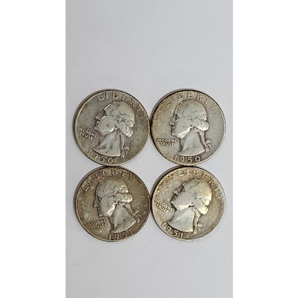 (4) United States 90% Silver Washington Head Quarters - 1950-D, 1950-S, 1951, 1951-S