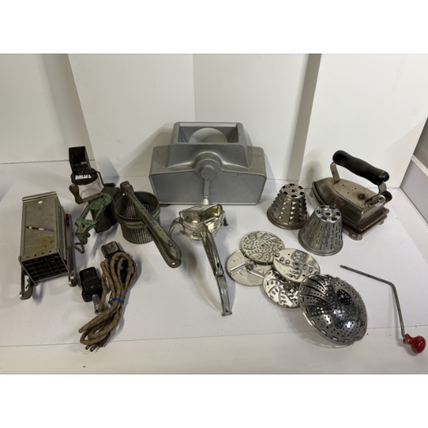 Vintage Kitchen Items - Hamburger Press - Grinder - Nut Chopper - Iron - Potato Ricer