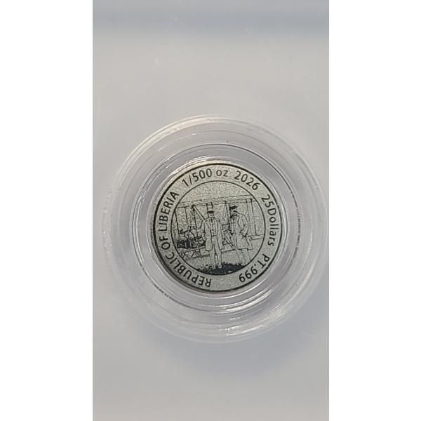 ICG MS70 2026 Liberia $25 Wright Brothers 1/500 oz of .999 Fine Platinum Commemorative Coin