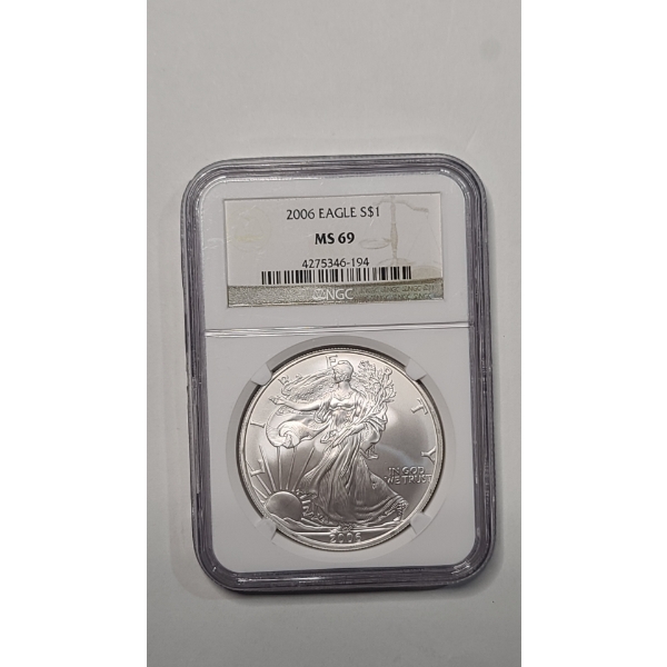 NGC 2006 MS 69 1 Troy Ounce .999 Fine Silver American Eagle Dollar