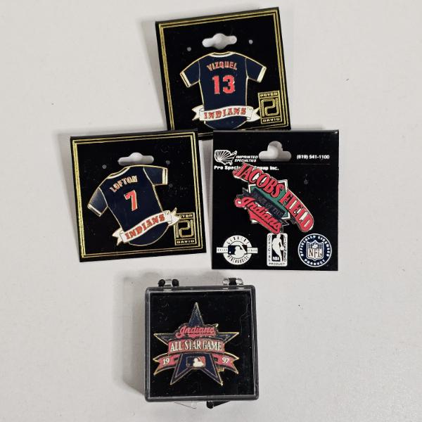 Set of 4 Vintage Cleveland Indians Memorabilia features Player-Themed Lapel Pins
