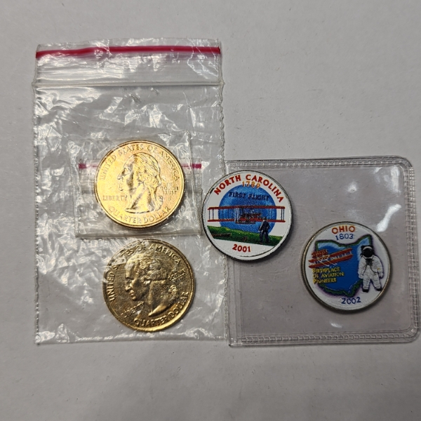 U.S. Quarters: Gold-Plated Wisconsin & Indiana / Colorized Ohio & North Carolina 