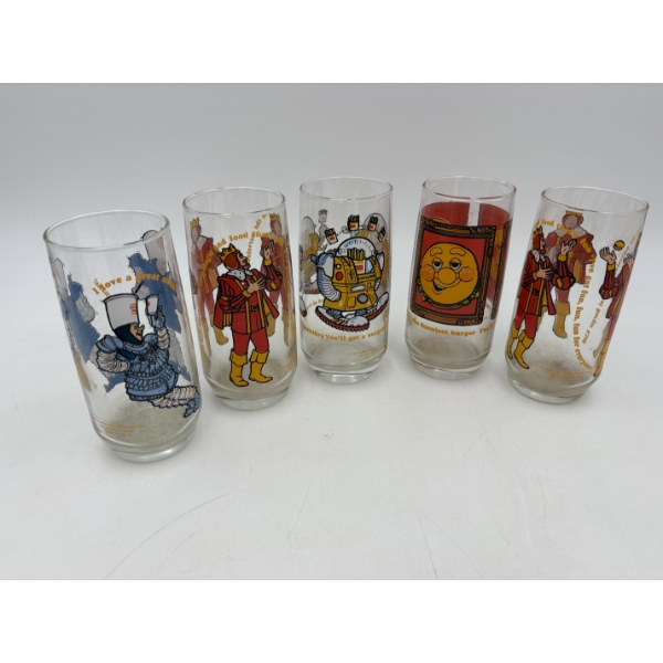Collectible Burger King Glasses - 5 Total - King - 1979 - Collector's Series - BK Corpor 
