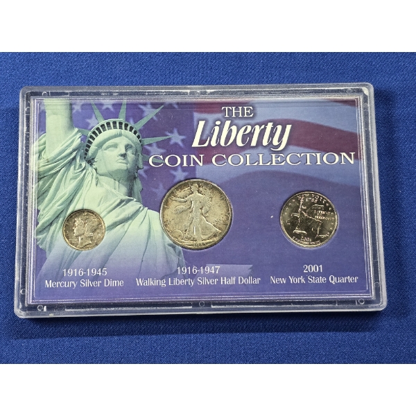 "The Liberty Coin Collection" - 1936 Silver Dime, 1935 Silver Half Dollar, 2001 New York Quarter