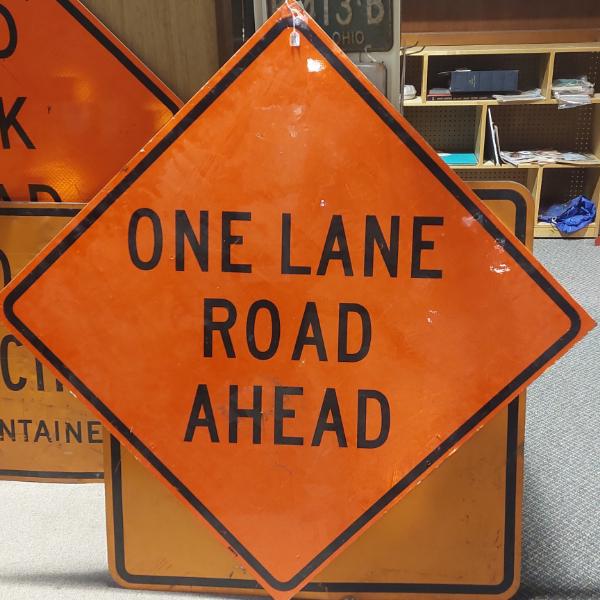 Road Sign - LARGE 30 x 30 Aluminum "One Lane Road Ahead" Sign - See Pics