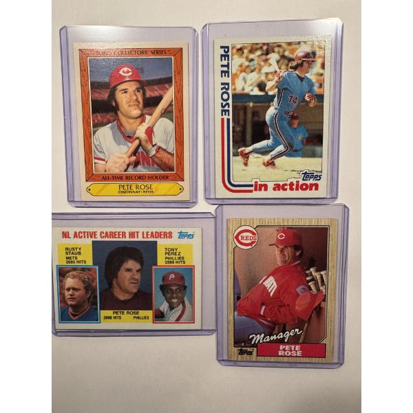 4 - Pete Rose Vintage Baseball Cards In Protective Holders - High Grade Cards
