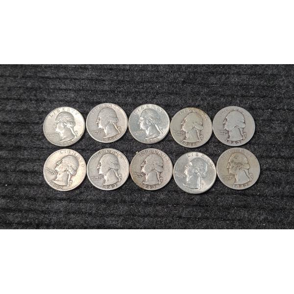 (10) Assorted Years 90% Silver Washington Head Quarters