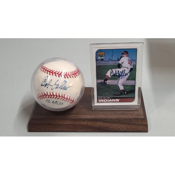 Autographed Bob Feller Cleveland Indians Baseball & Autographed 1998 Upper Deck Baseball Card 