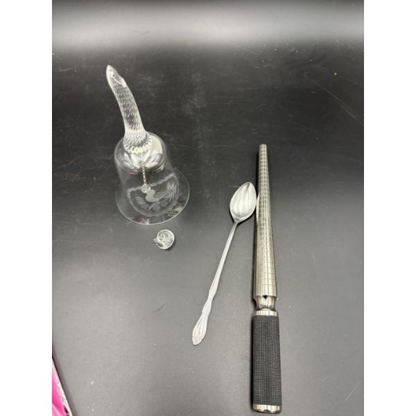 Ring Sizer - Clear Bell with Broken Shell Piece & Spoon - Bird Bell Made in Romania 
