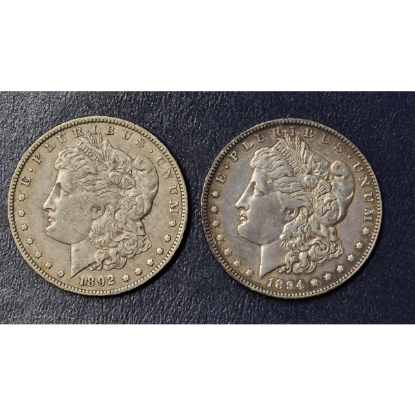2 Pc Set -  1894 O & 1892 O Morgan Silver Dollars - See Pics