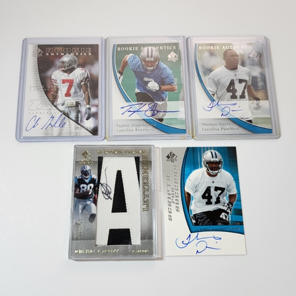 5 Upper Deck Carolina Panthers AUTOGRAPHED Rookie Authentics Football Trading Cards ft. PATCH Card