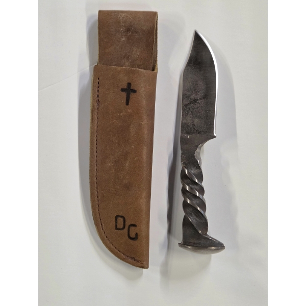 Hand Forged Rugged 8'' Railroad Spike Knife With Leather Sheath 
