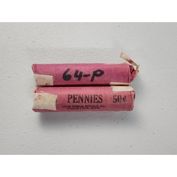 2 Rolls of 1964-P Uncirculated Lincoln Memorial Pennies FV: $1.00