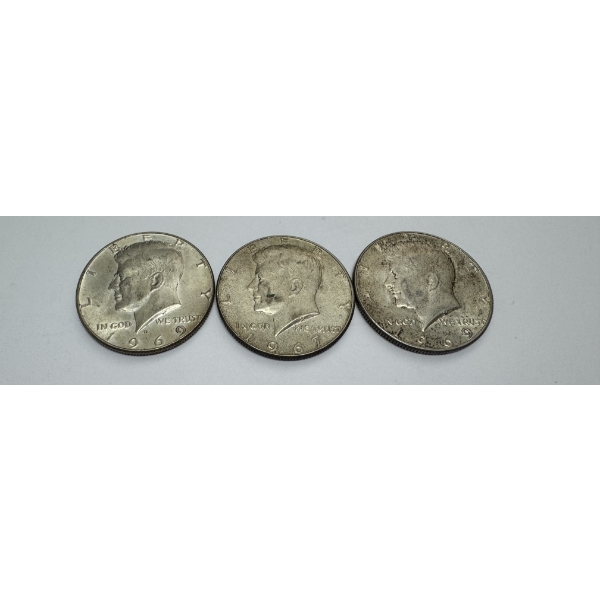 United States 40% Kennedy Half Dollars- Featuring the years 1969 x2 and 1967- Beautiful Condition 