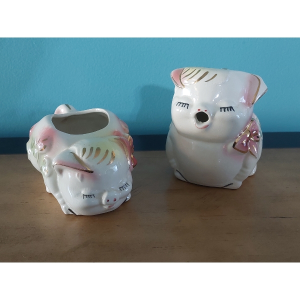 2 Pc Porcelain Pig Collectible Figures