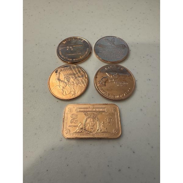 5 - Rare Copper Rounds -2nd Amendment, Colt, Trump & Washington - 1 Troy Oz