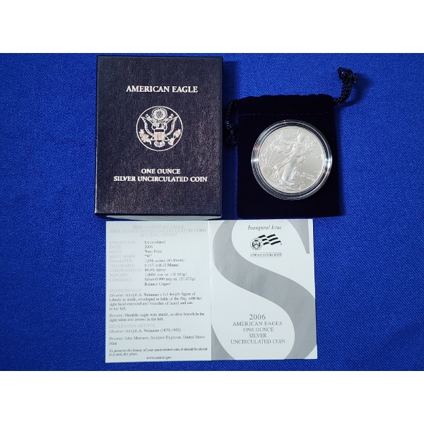 2006-W Uncirculated Silver American Eagle $1 - 1 Troy oz .999 Fine Silver w/ Box & CoA