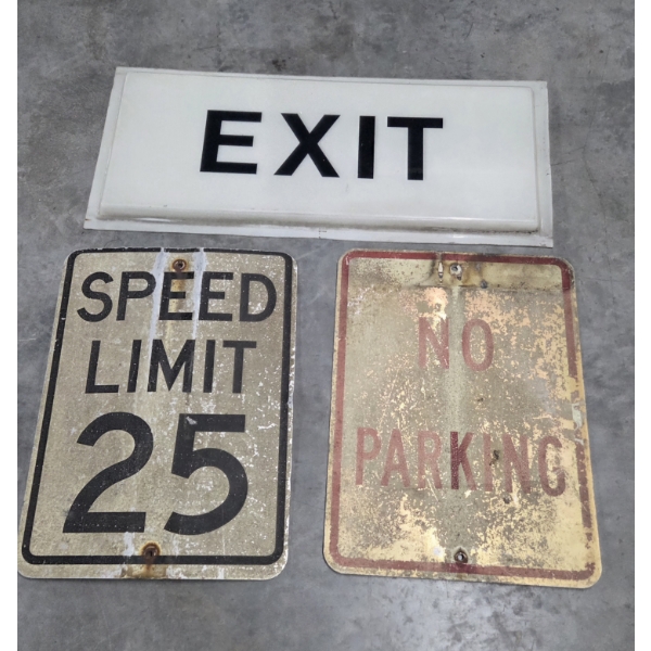 Metal DOT Grade 24''x18'' Speed Limit & No Parking Street Signs & Plastic 36''x15'' Exit Sign 
