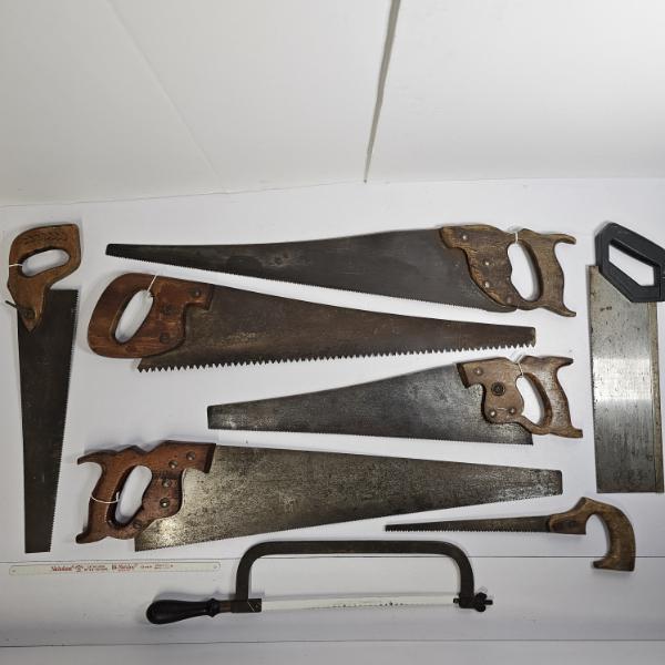 Lot of 8 Vintage and Antique Woodworking Hand Saws (28.5" Max Length)