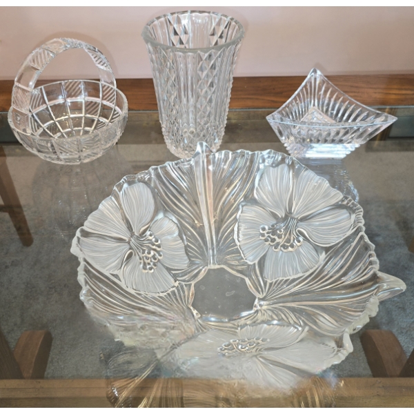 4 Pieces of Fine Crystal - Bowl 15", Vase 8.5"