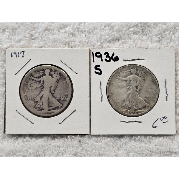 2 Walking Liberty 90% Silver Half-Dollar Coins - AFV $1