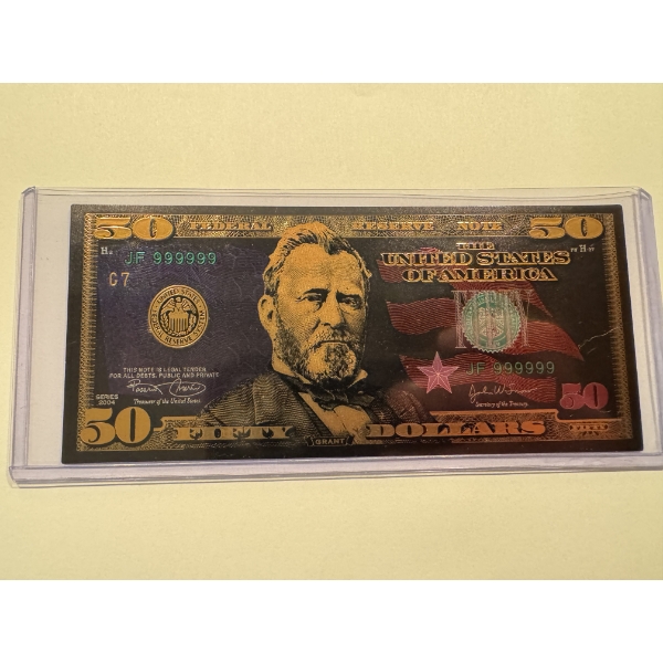 $50 Grant Collector Gold Foil .999999 - 24K Gold Note In Protective Holder - Mint Condition