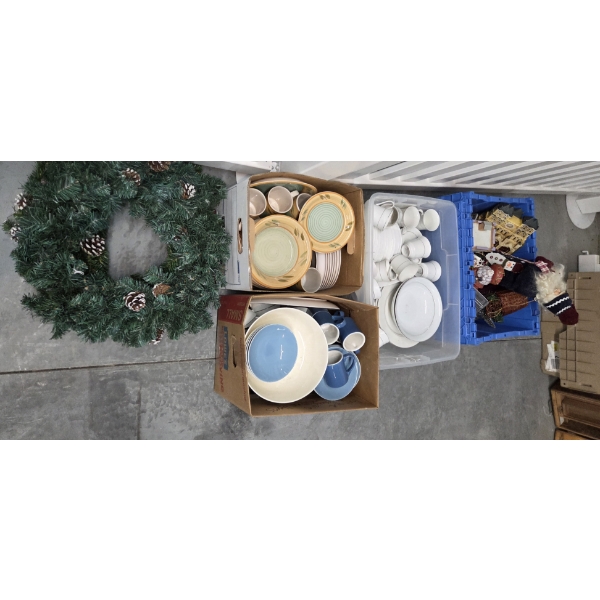 Vintage Christmas Decor, China Dish Set, Stoneware Dish Sets, And 2 19'' Wreaths -No Shipping!
