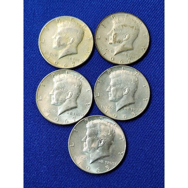 1965 & 1967 Kennedy Half Dollars 40% Silver FV: $2.50