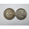 Image 1 : Two 90% Silver United States Franklin Half Dollars ~ 1950-D & 1952 ~ $1.00 Face Value
