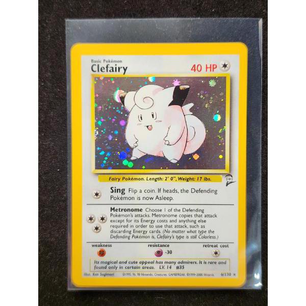 Vintage Clefairy 6/130 Holo Rare Base Set Pokemon Trading Card With Unique Holo Swirl Pattern