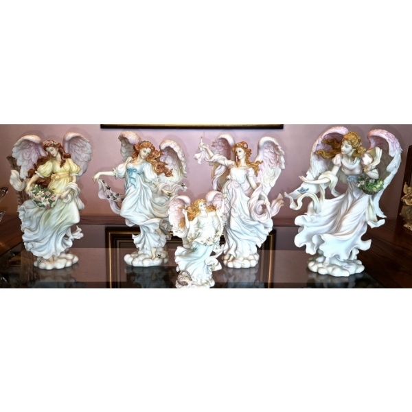 Set of 5 Porcelain Seraphim Angels - Tallest Approximately 13"