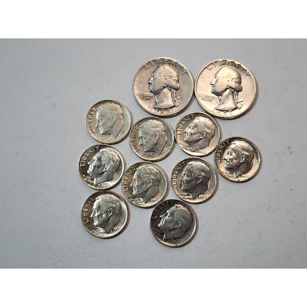 $1.40 Face Value of Assorted 90% Silver U.S. Coins: Dimes and Quarters