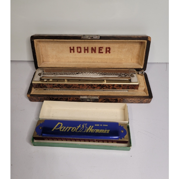 2 Harmonicas With Cases - Hohner And Parrot - 