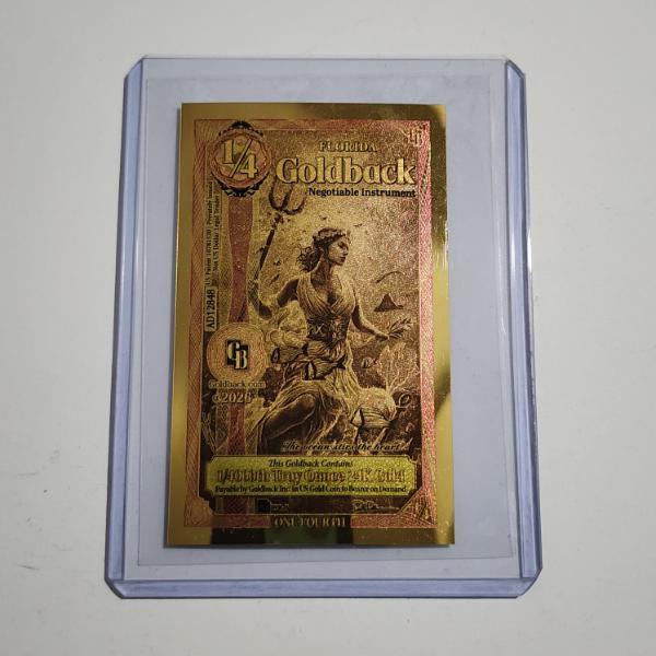 Incredible 2026 Alpha Series 1/4 Florida Goldback in Protector ~ 1/4000th Troy Ounce 24K Gold