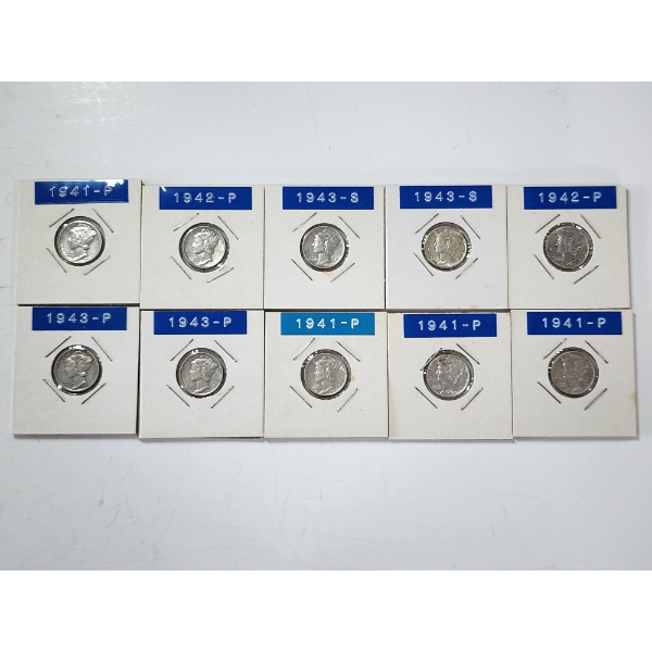 x10 Assorted Years 90% Silver Mercury Dimes FV: $1.00