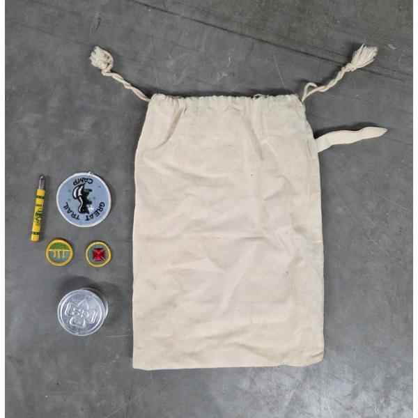 Great Condition Vintage Great Trail Drawstring Closure Cotton Bag, Patches, & Collapsible Drinking C