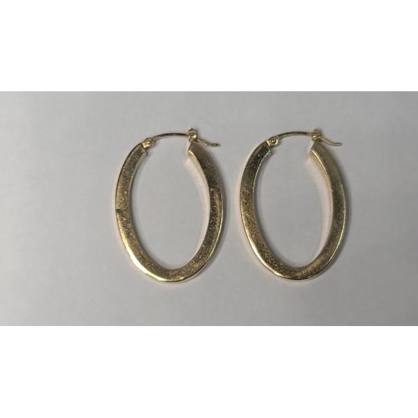 Pair Of 14K Yellow Gold Hollow Oval Hoop Earrings - Total Weight: 2.6g